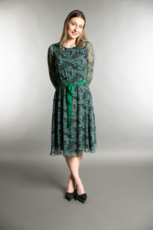 Rochii de zi - Rochie eleganta midi cu imprimeu geometric si cordon in talie