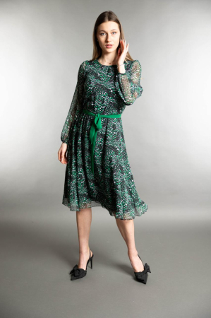 Rochie eleganta midi cu imprimeu geometric si cordon in talie [1]