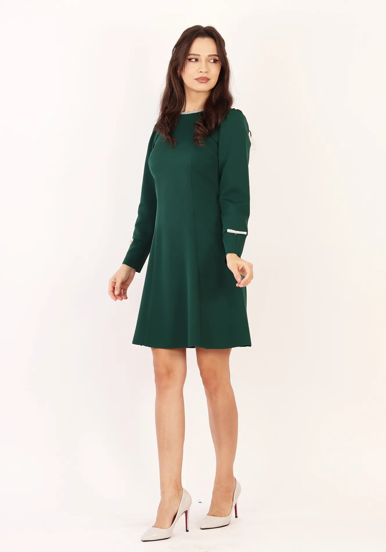 ROCHII - Rochie eleganta midi cu maneca lunga si detalii fine