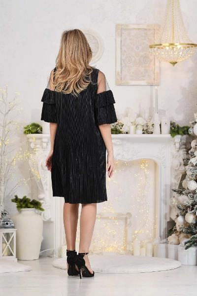 Rochie eleganta plisata cu umeri din plasa si volane [3]