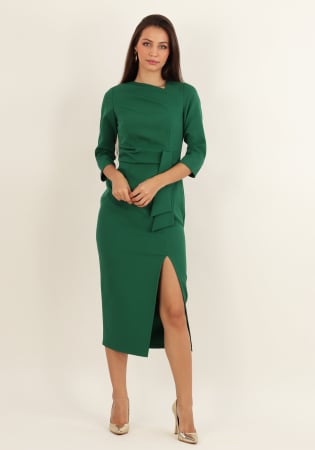 ROCHII - Rochie eleganta verde smarald cu deschidere pe picior si detaliu in talie
