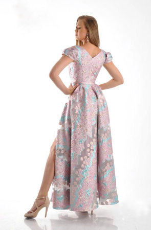 Rochie lunga eleganta din tafta brocart ,cu despicatura pe picior [3]