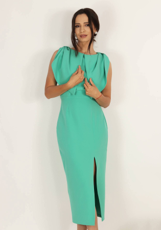 Rochii de ocazie midi - Rochie midi cu slit si detaliu tip petale