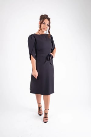 Rochie midi eleganta cu maneci petrecute si cordon,model office [1]