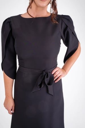 Rochie midi eleganta cu maneci petrecute si cordon,model office [3]