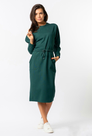 Rochii de zi - Rochie midi verde cu snur  in talie