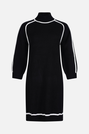 TRICOTAJE - Rochie tricotata tip pulover ,neagra cu detalii albe