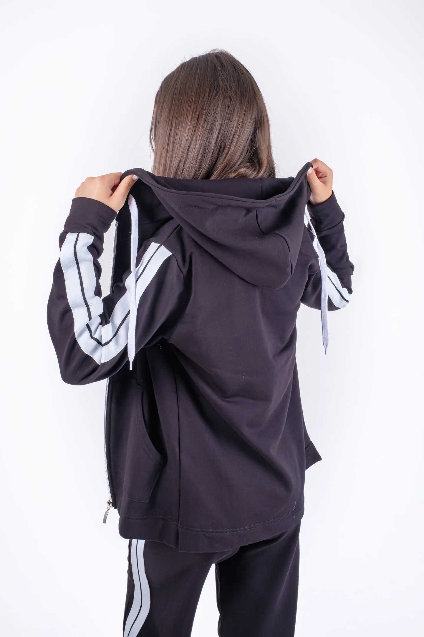 Trening din bumbac cu dungi laterale si hanorac cu fermoar [4]