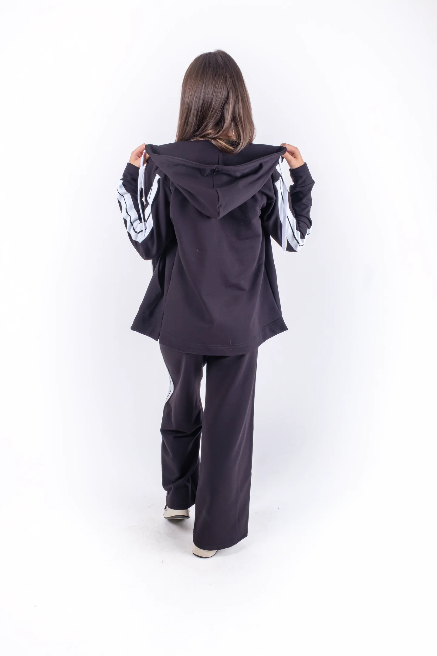 Trening din bumbac cu dungi laterale si hanorac cu fermoar [3]