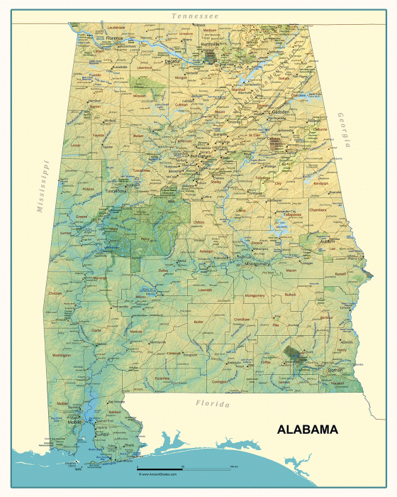 Alabama physical map [2]