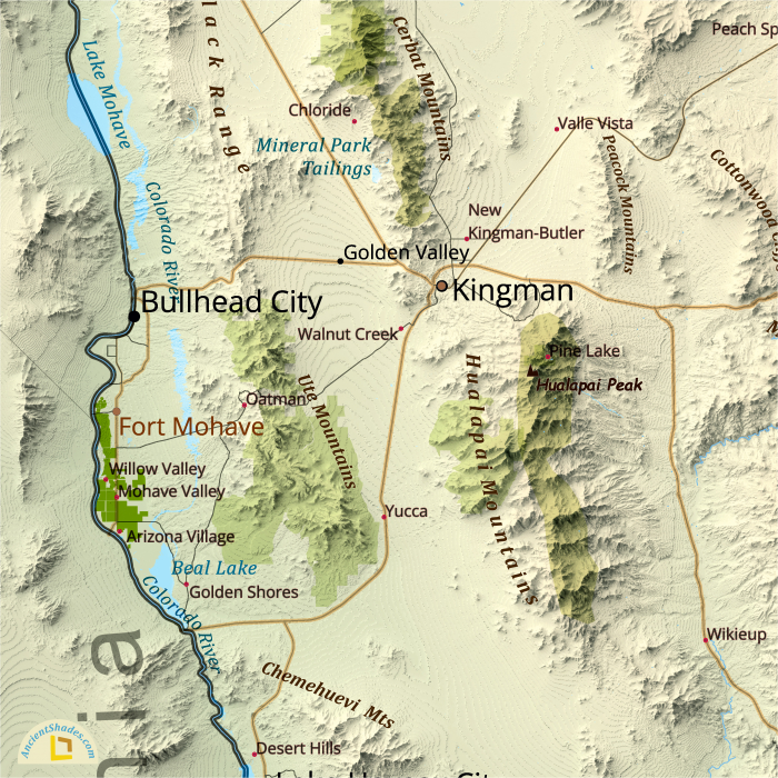 Arizona physical map, shaded relief effect [5]