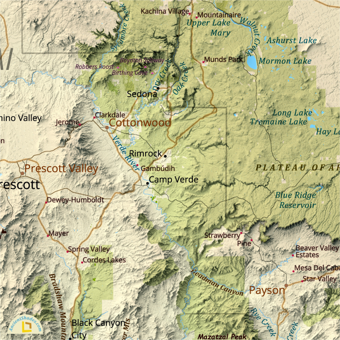 Arizona physical map, shaded relief effect [4]