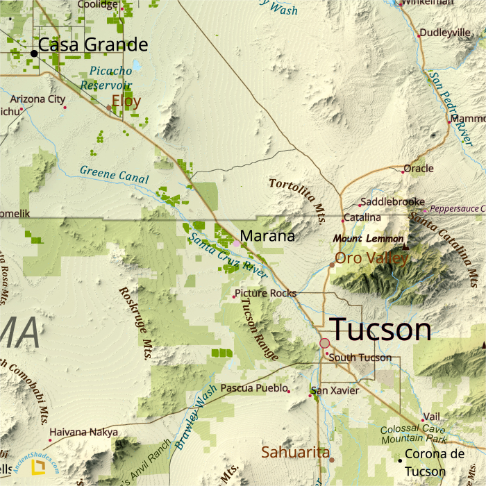 Arizona physical map, shaded relief effect [3]