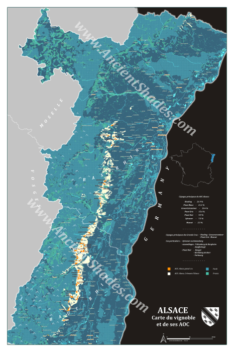 Wine map of Alsace, dark cartographic edition [2]
