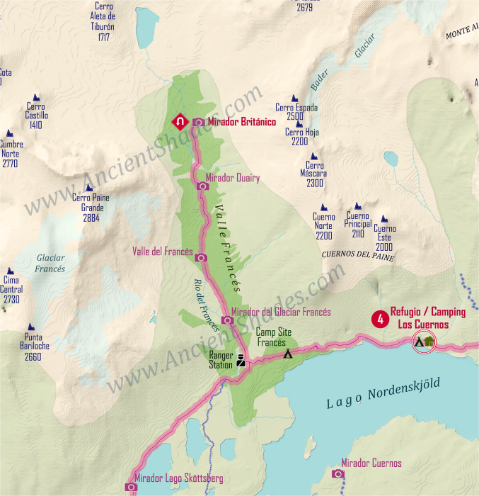 Torres del Paine W trekking Map [3]