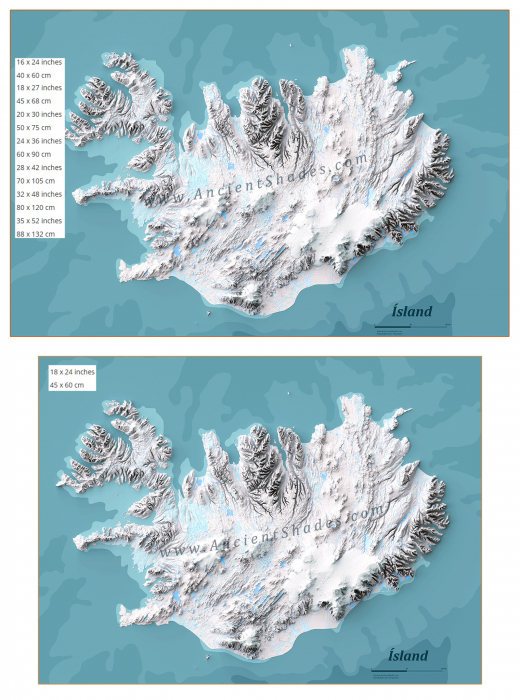 Minimalist relief map of Iceland [6]