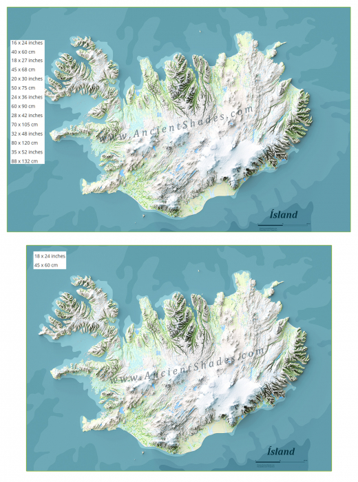 Minimalist relief map of Iceland [6]