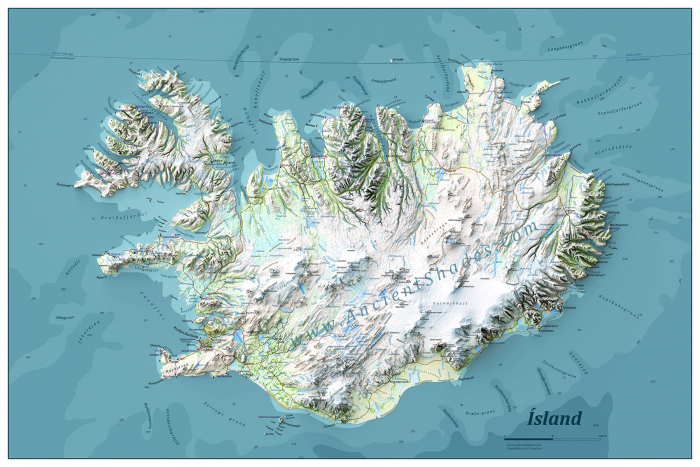 Physical map of Iceland [2]