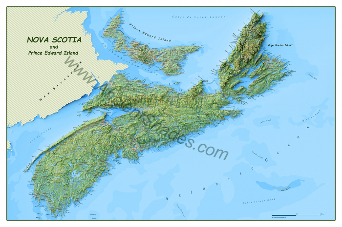 Physical map of Nova Scotia and Prince Edward Island. [2]