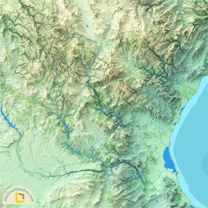 Minimalist physical map of Spain showing clean geographic relief in spring tones [3]