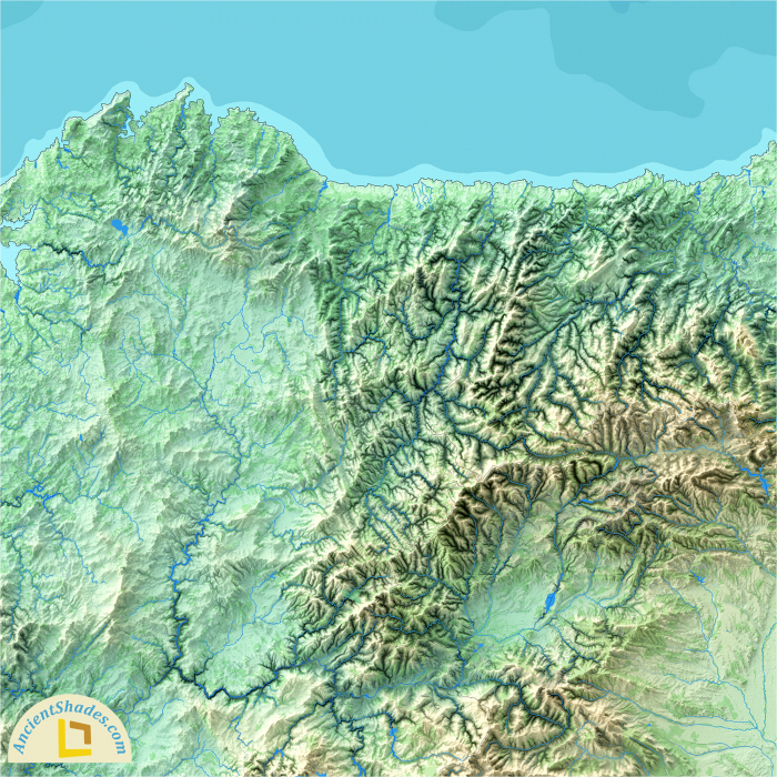 Minimalist physical map of Spain showing clean geographic relief in spring tones [4]