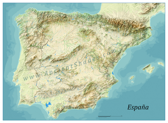 Minimalist relief map of Spain, summer edition, with modern terrain design [2]