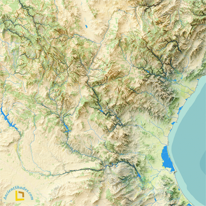 Minimalist relief map of Spain, summer edition, with modern terrain design [3]