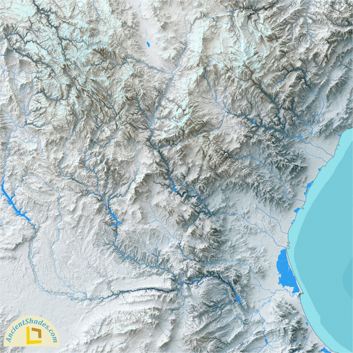 Minimalist winter physical map of Spain with crisp elevation and terrain features [3]