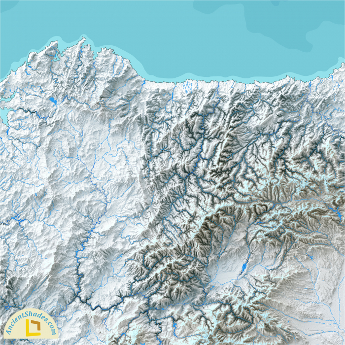 Minimalist winter physical map of Spain with crisp elevation and terrain features [4]