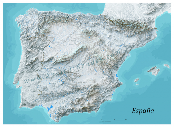 Minimalist winter physical map of Spain with crisp elevation and terrain features [2]
