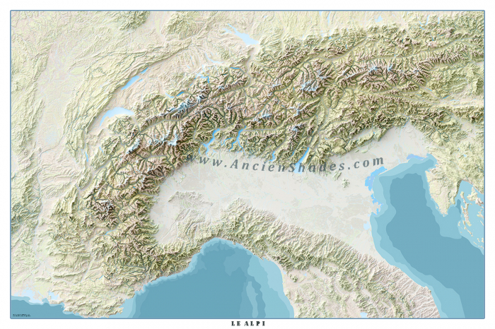 Minimalist relief map of The Alps [2]