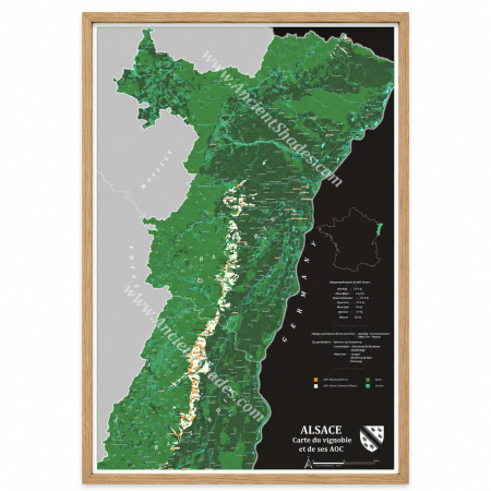 Wine maps - Wine map of Alsace, dark cartographic edition