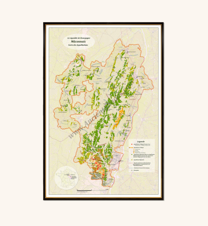 Wine maps - Mâconnais wine region in Burgundy.