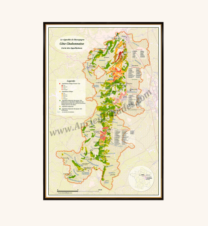 Wine maps - Côte Chalonnaise wine region in Burgundy.