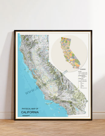 Country maps - California Cold Relief Map – Topographical Wall Art