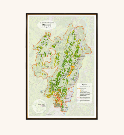 Wine maps - Mâconnais wine region in Burgundy.