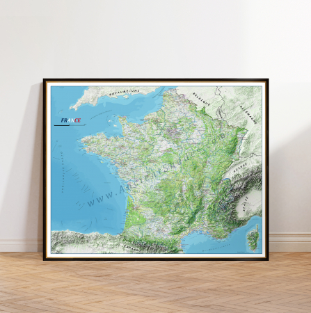 Country maps - Colorful France Physical Map – Decorative Topographical Poster
