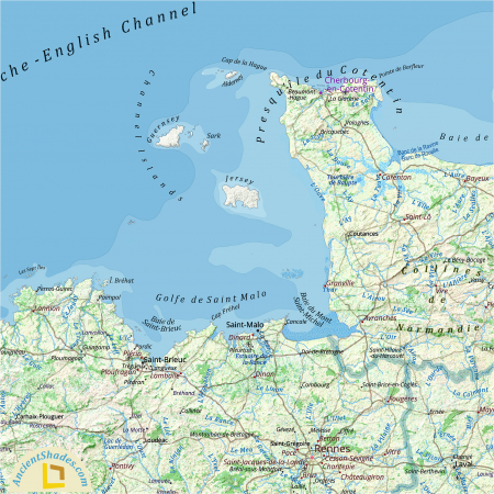A warm-toned physical map of France with shaded relief effect. [2]