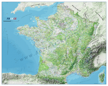 Colorful France Physical Map – Decorative Topographical Poster [1]