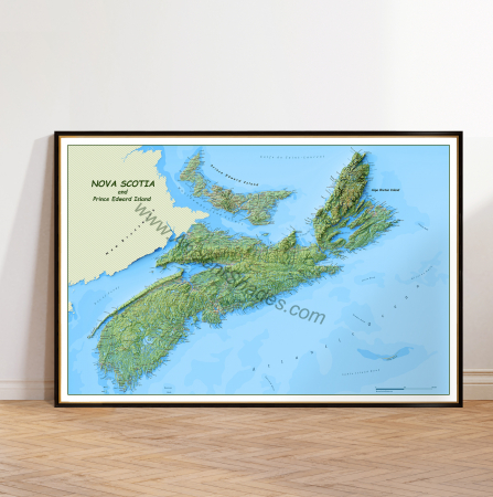 Geo areas - Physical map of Nova Scotia and Prince Edward Island.