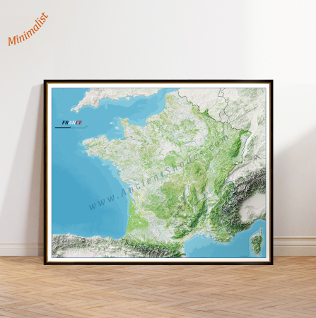 Country maps - Minimalist France Physical Map – Decorative Mountain Range Poster