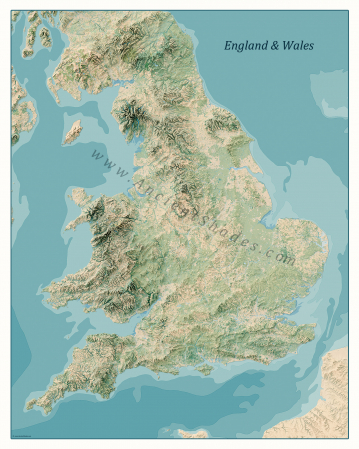 Minimalist Shaded Relief Map of England & Wales – Elevation Wall Poster [1]
