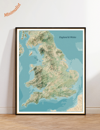 Country maps - Minimalist Shaded Relief Map of England & Wales – Elevation Wall Poster