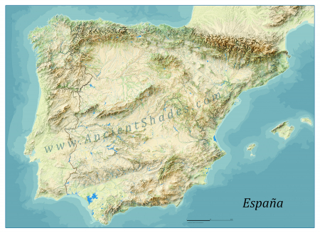 Minimalist relief map of Spain, summer edition, with modern terrain design [1]