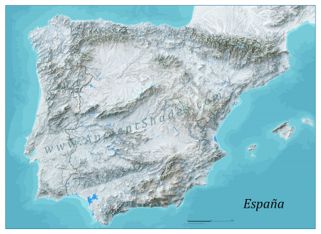 Minimalist winter physical map of Spain with crisp elevation and terrain features [1]