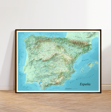 Country maps - Spring-themed physical map of Spain