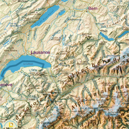 Classic Alps Physical Map – Mountain Range Wall Art [3]