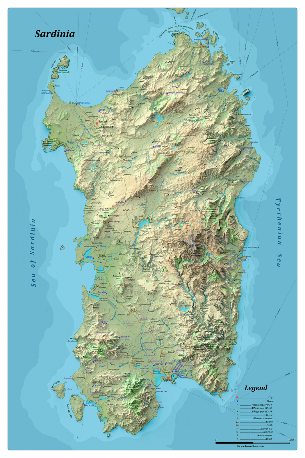 Sardinia Shaded Relief Map