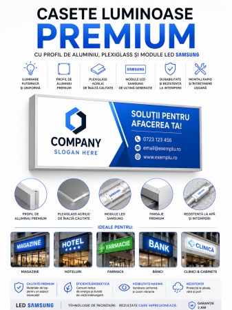 Outdoor - Casete luminoase PREMIUM cu profil de aluminiu, plexiglass si module led SAMSUNG