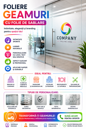 Folieri personalizate - Foliere geamuri cu folie tip SABLARE